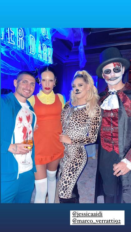 Wanda Nara junto a Mauro Icardi, Jessica Aidi y Marco Verratti