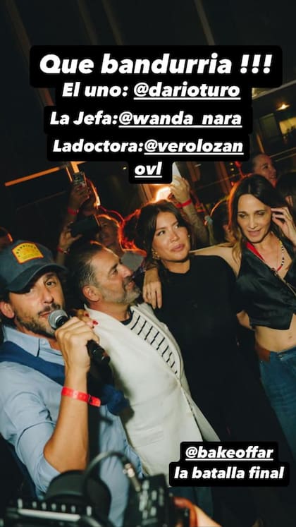 Wanda Nara, Mariano Iudica y Verónica Lozano en la fiesta de Bake Off Famosos