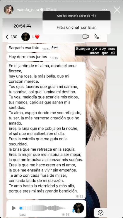 Wanda Nara mostró el romántico poema que le dedicó L-Gante (Foto: Instagram @wanda_nara)