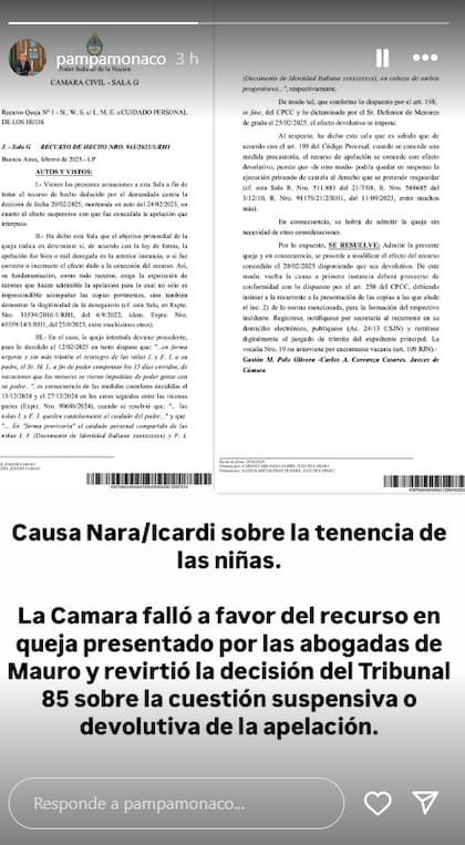 Wanda Nara tiene que devolverle las nenas a Mauro Icardi en un plazo de tres días (Captura: Instagram @pampamonaco)