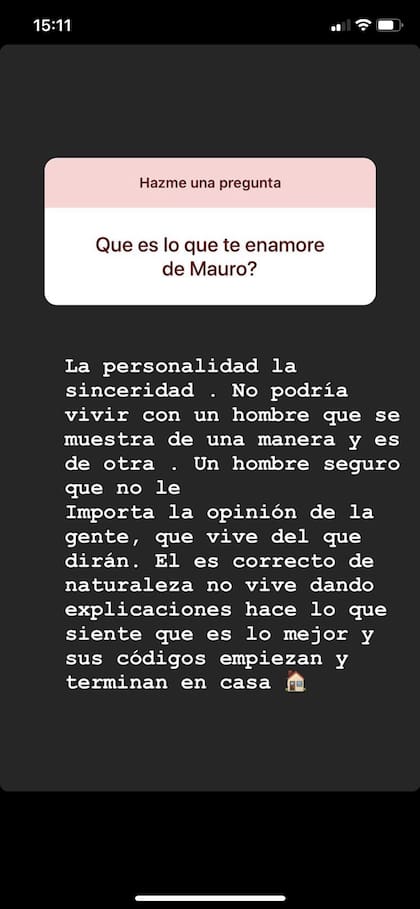 Wanda respondió qué es lo que más le gusta de Mauro. Crédito: Instagram