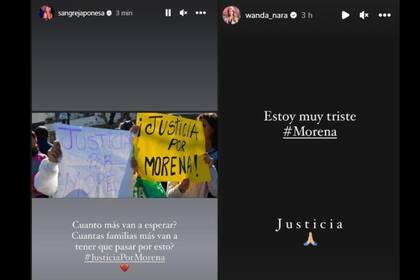 Wanda y la China se expresaron por el crimen de Morena (Foto Instagram @sangrejaponesa / @wanda_nara)