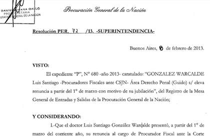 Warcalde presentó su renuncia para acogerse al beneficio jubilatorio