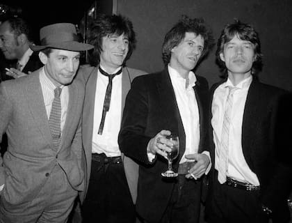 Watts junto a Ron Wood, Keith Richards y Mick Jagger, en una imagen de 1983