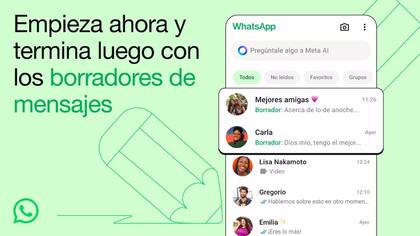 WhatApp ahora habilita los borradores para encontrar chats con conversaciones inconclusas