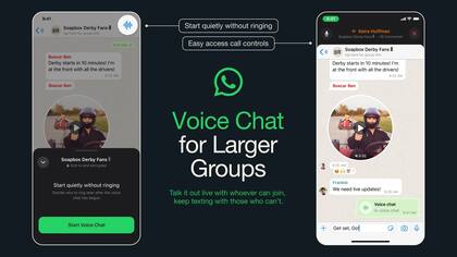 WhatsApp ahora permite charlas de voz en grupos grandes, al estilo de Clubhouse o Twitter Spaces