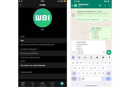 WhatsApp incluyó en las versiones en desarrollo del mensajero una función para habilitar la elección de un nombre de usuario único como alternativa al número de teléfono, y más herramientas para compartir texto