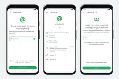 WhatsApp permitirá usar nombres de usuario para ocultar el número de teléfono y un PIN que alguien deberá ingresar para hablar con nosotros por primera vez
