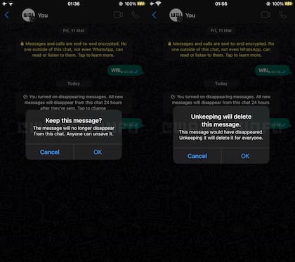 WhatsApp, planea introducir una herramienta para seleccionar conversaciones ya existentes y convertirlas en temporales a pesar de no haber sido iniciadas en esta modalidad y se indicó que este cambio se podría extender a varios chats de forma simultánea
