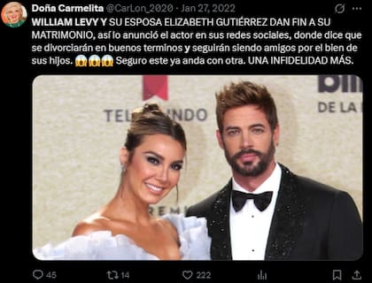 William Levy en el centro de la polémica tras confirmar su divorcio con Elizabeth Gutiérrez. X / Doña Carmelita