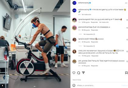 Williams Racing mostró el entrenamiento de Franco Colapinto antes del Gran Premio de Estados Unidos (Foto: Instagram @williamsracing)