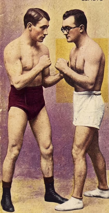 Willie Gould vs. Gustavo Lenevé, en una imagen recreada con inteligencia artificial; se enfrentaron en 1915, en la primera pelea de boxeo por un título argentino