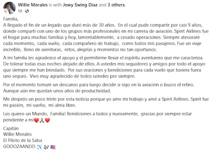 Willie Morales trabajó por casi nueve años como piloto en Spirit Airlines