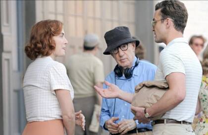 Winslet junto a Woody Allen y Justin Timberlake, durante el rodaje de La rueda de la maravilla