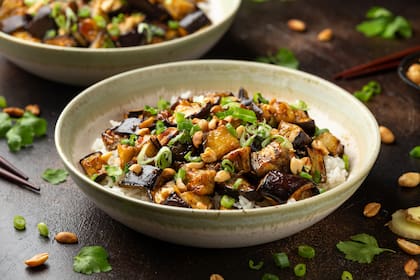Wok de arroz integral con vegetales