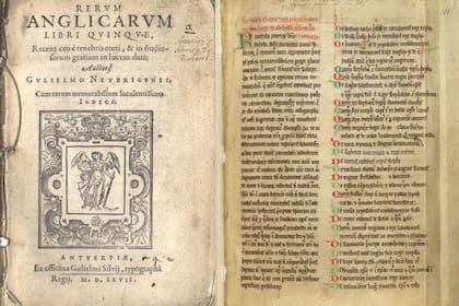 La historia de los niños verdes fue narrada en dos obras. Este es uno de los originales que se conservan de Historia rerum Anglicarum de William de Newburgh, escrito en 1189