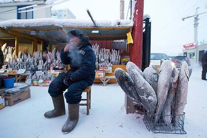 Vendedor de pescado, en el mercado central de Yakutsk.
