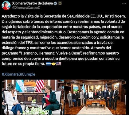 Xiomara Castro, presidenta de Honduras, solicitó a la titular del DHS en EE.UU. que se entienda en TPS