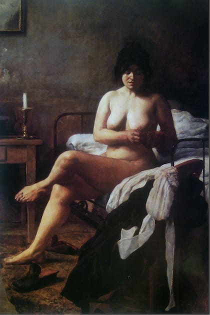 Le lever de la bonne (El despertar de la criada, detalle), pintada por Eduardo Sívori en 1887. Obra perteneciente a la Colección del Museo Nacional de Bellas Artes, donde se exhibe actualmente