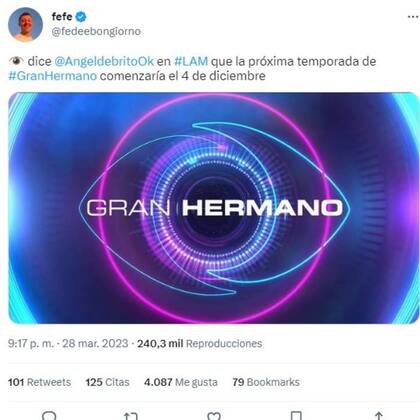 Ya está la fecha para el comienzo del próximo Gran Hermano: el 4 de diciembre