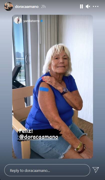 Yanina Latorre compartió una foto de su mamá tras vacunarse por segunda vez contra el coronavirus en Miami