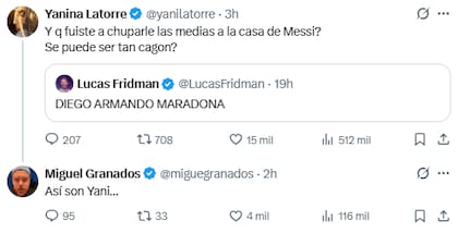 Yanina Latorre cruzó a Lucas Fridman y Migue Granados la apoyó en X