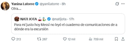 Yanina Latorre dejó en evidencia la mala onda de Nati J con Lionel Messi