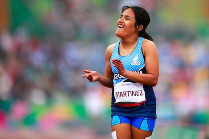 Yanina Martínez celebra tras ganar la competencia de los 100 metros en los Parapanamericanos de Lima 2019