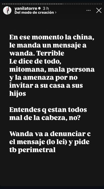 Yanina reveló que la China Suárez se peleó con Wanda Nara por Whatsapp