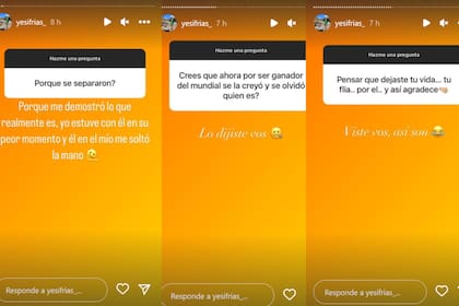 Yésica Frías confirmó la separación y apuntó contra Exequiel Palacios en sus historias de Instagram