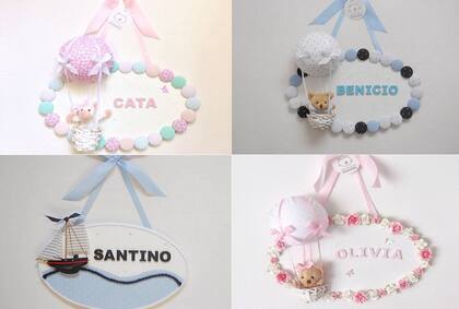 Yo elegí un cartelito con botones violetas, pero en lugar de un globo tiene una osa bailarina con tutú