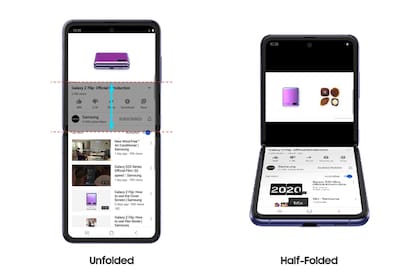 YouTube es una de las aplicaciones que cambia su formato cuando se usa en el Galaxy Z Flip para aprovechar la pantalla flexible