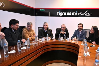 Zabaleta, Britos y Zamora, en Tigre, durante un encuentro con el diputado radical Pablo Juliano e intendentes de la UCR como Salvador Serenal (Lincoln)