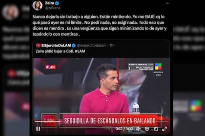 Zaira Nara apuntó contra LAM (Captura Twitter)