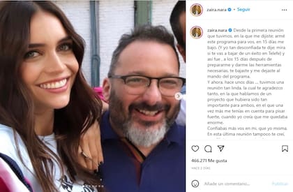 Zaira Nara despidió a su compañero Gerardo Rozín (Foto: Instagram)