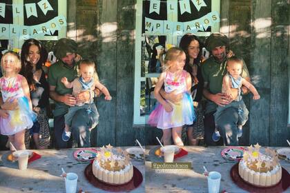 Zaira Nara y Jakob Von Plessen junto a sus hijos, Malaika y Viggo, celebrando el cumpleaños del bebé