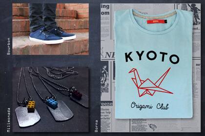 Zapatillas $700 de Bourbon / Collar $200 c/u de Milimona / Remera celeste $249 de Borna /