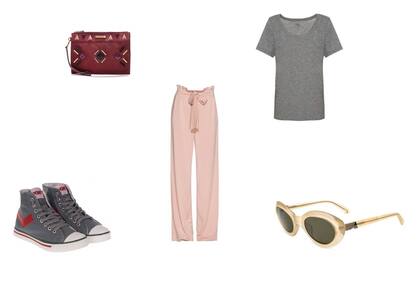 Zapatillas (Pony, $779) Pantalón (Clara, $2900) Remera (Paula Cahen DAnvers, $660) Sobre (Carla Danelli, $1800) Anteojos (Absurda)
