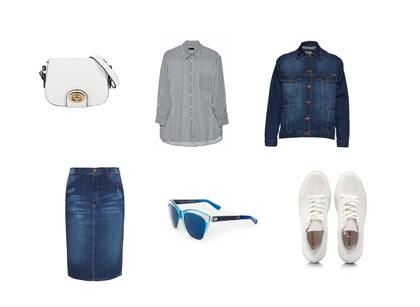 Zapatillas (Sky Blu, $1200) Bandolera (Prune, $749) Anteojos (Elizabeth Arden) Camisa (Deleon, $1498) Pollera (Cher, $1400) Campera (AyNotDead, $2785)