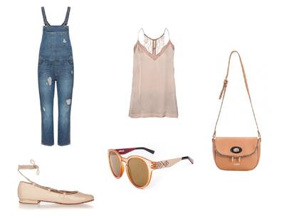 Zapatos (De María, $3780) Anteojos (Absurda) Bandolera (Lazaro, $2390) Jardinero (Cher ) Top (Vero Alfie, $2100)