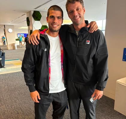 Zeballos y Carlos Alcaraz, en septiembre pasado, durante el US Open: el marplatense le pidió consejos al murciano para tratar de ganar un Grand Slam por primera vez