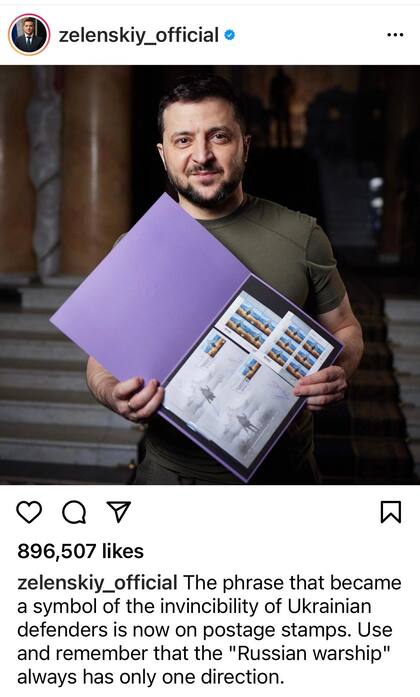 Zelensky promocionó la estampilla en sus redes sociales.