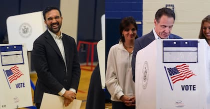 Zohran Mamdani (demócrata) y Andrew Cuomo (independiente) emiten sus votos este 4 de noviembre de 2025
