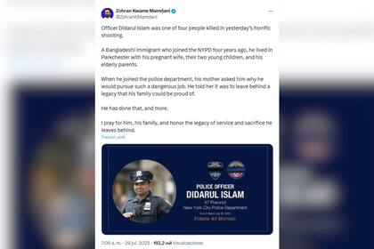 Zohran Mamdani rindió homenaje al policía fallecido en el tiroteo en la ciudad de Nueva York