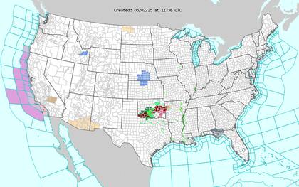 Zona Ark-La-Tex en alerta: lluvias intensas podrían superar acumulaciones locales, generando inundaciones repentinas en las Grandes Llanuras