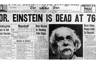 Una reproducción digital de la tapa del diario que refleja la muerte de Albert Einstein