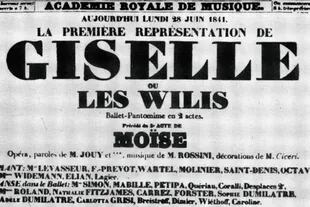 Afiche del debut, en 1841, con el cast completo y el título original, que nombraba a las Willis