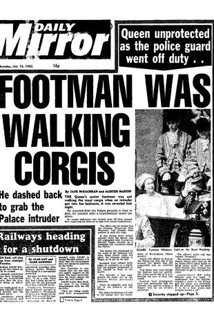 Tapa del Daily Mirror el 15 de julio de 1982. El escándalo provocó una revisión de la seguridad del Palacio (Crédito: Daily Mirror)