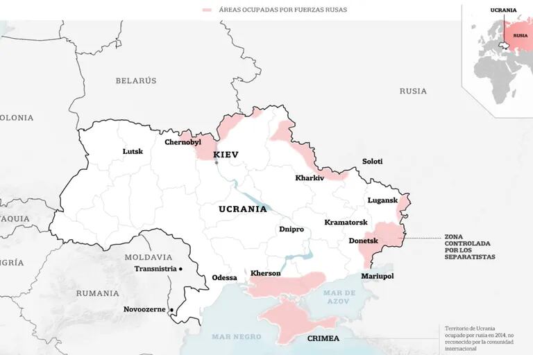 Áreas ocupadas por las fuerzas rusas en Ucrania