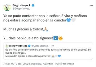 La confirmación de Valoyes sobre las entradas para Elvira (Twitter: @DiegoValoyes_)